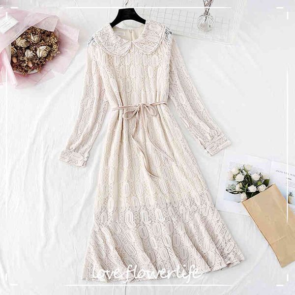 

arrival spring lace dress fashion vintage long sleeve ruffles long dress elegant slim women evening party dresses 210521, Black;gray