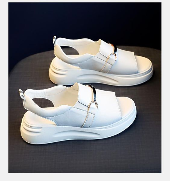

sandals 2021 women's thick-soled white single shoes student fish mouth leather flat women heels, Black