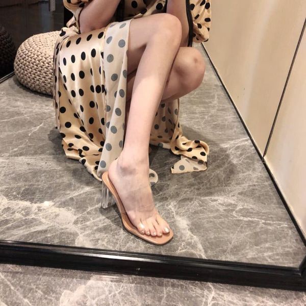 

dress shoes 2021 summer shoes, transparent square toe sandals, crystal thick high-heeled, Black