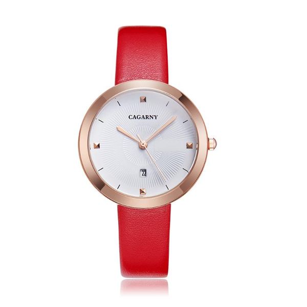 

wristwatches relogio brand cagarny fashion trend lady quartz watch casual quality waterproof date display leather strap woman, Slivery;brown
