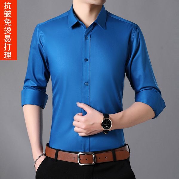 

fiber bamboo elastic non iron men's long sleeve shirt professional wear business casual dress white, White;black