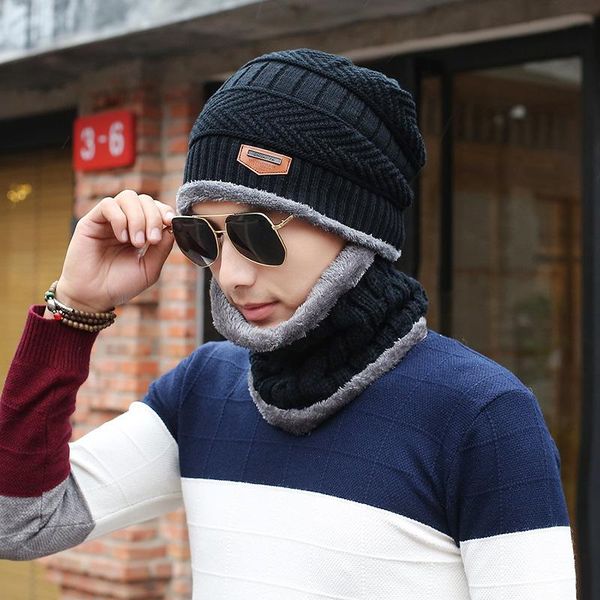 

hats, scarves & gloves sets 2021 winter knitted hat neck scarf men thick and warm caps wind protective wool solid colortoque fashon selling, Blue;gray