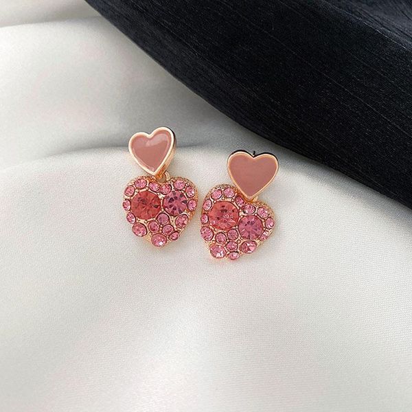 

dangle & chandelier pink love earrings korean temperament hypoallergenic tiny ear studs fashion simple heart exquisite high quality, Silver