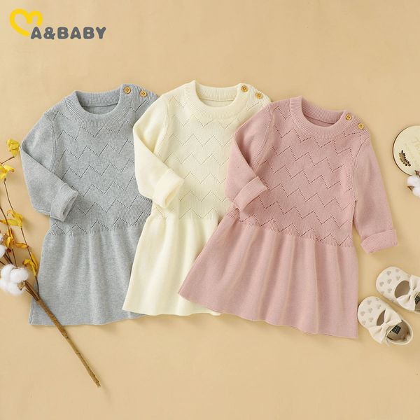 

girl's ma&baby 3-18m newborn infant baby girl knitted dress autumn winter warm long sleeve ruffles dresses for girls solid 1027, Red;yellow