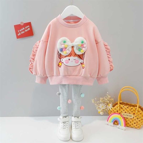 

clothing for kid girl outfit autumn clothes sets cartoon pullover long sleeve + tight stockings toddler girls 1 2 3 4 5 years 220118, White