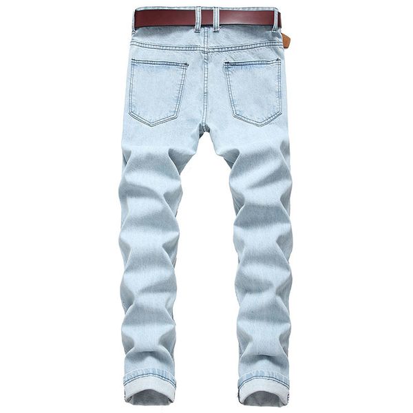 

men vintage jeans casual denim pants bleached ripped knee holes pencial pant fashionable plus size 40 42 high quality, Blue