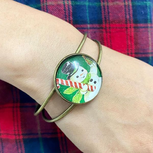 

bangle christmas sunflower snowman santa claus printing glass dome open cuff bangles trendy vintage time gem dainty bracelet girl gift, Black