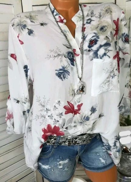 

fashion v-collar printed long sleeve blouse for women jackets shirts women's blouses &, White