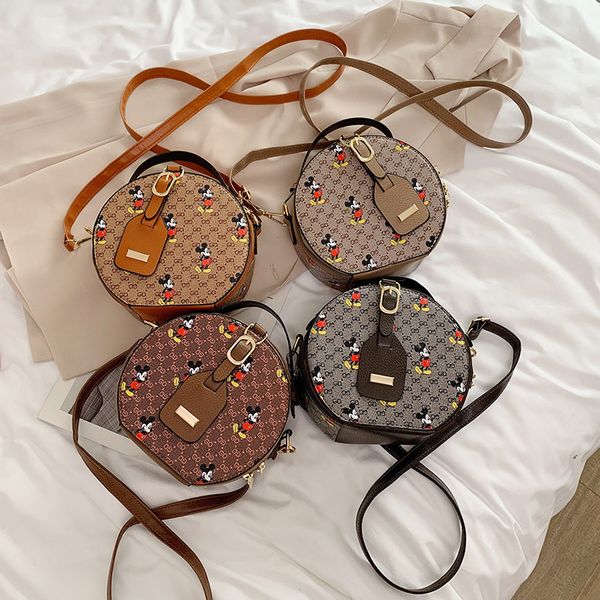 

80% store online sales star same mouse women's single shoulder diagonal red printed small round bag, Black;red