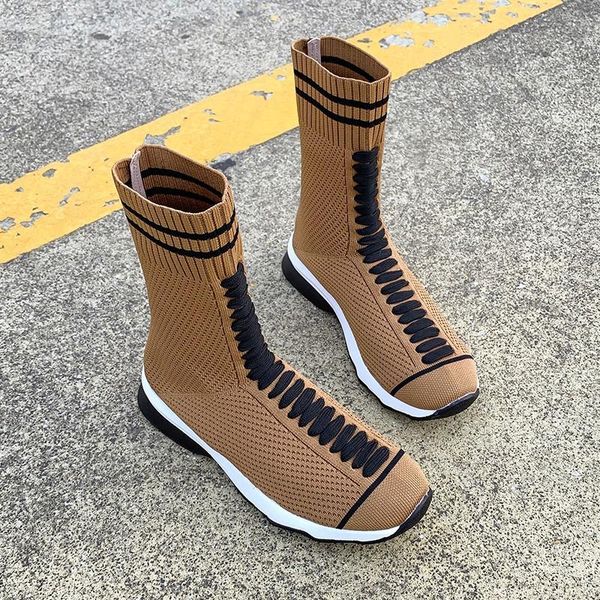 

boots women's knitting mesh slip on ankle sock shoes woman low heel comfort ladies female casual size 35-43, Black