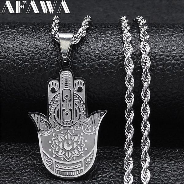 

pendant necklaces 2021 lotus hamsa hand stainless steel necklace chain for women/men silver color yoga jewelry bijoux femme n2250s02