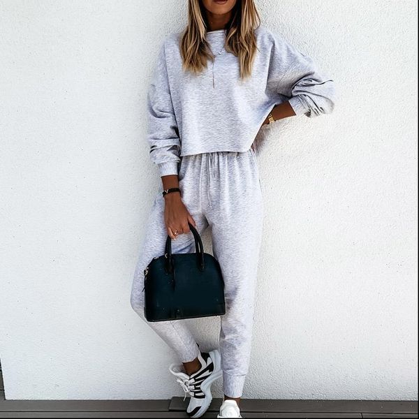 

autumn women tracksuits womens tracksuit set two pieces sets drop shoulder long sleeve female sweatshirt suit drawstring pants ladies suits, Gray