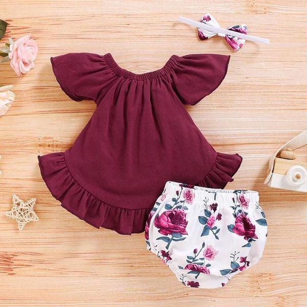 

baby girl clothes toddler girls sleeve solid ruffle +floral print shorts outfits boy set disfraz bebes clothing sets, White
