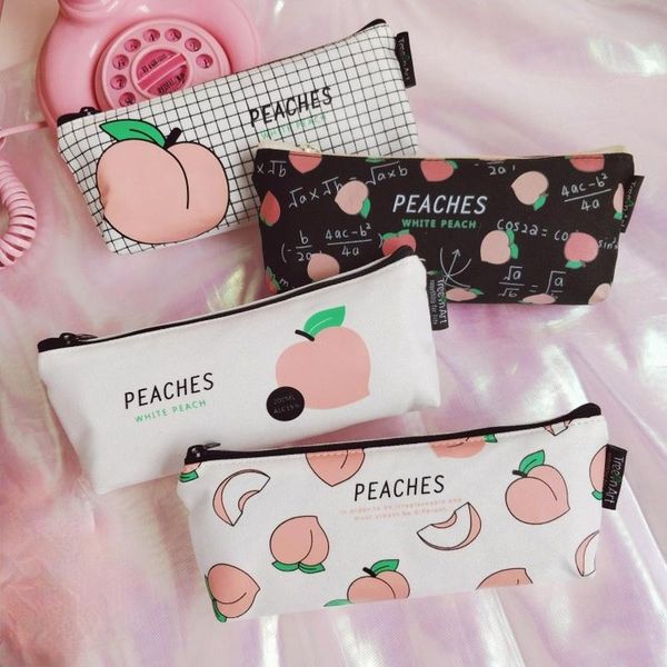 

canvas zipper pencil cases lovely fabric peach pen bags school supplies cute case