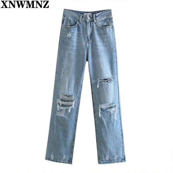 

vintage high waist long ripped jeans pant for women streetwear loose female denim jeans buttons zipper ladies 210520, Blue