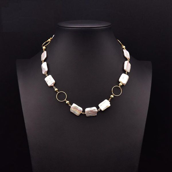 

chains handmade natural fresh water baroque pearls round square shape pendant necklace for wedding gifts women's vintage jewellery, Silver