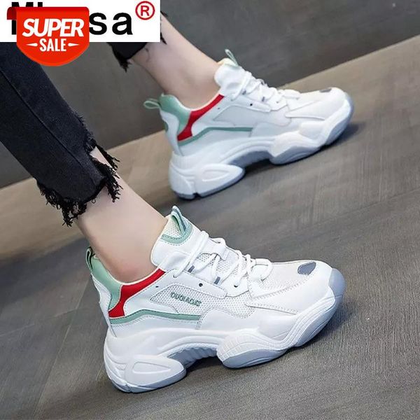 

2021 spring new women chunky sneakers fashion platform casual vulcanized shoes lace-up breathable mesh #lr3u