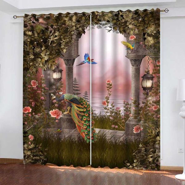 

luxury blackout 3d window curtains for living room bedroom pink scenery arch curtain & drapes