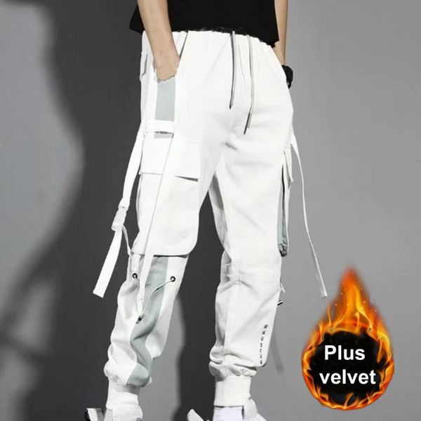 

men's pants ankle length chic banded pocket harem skin-friendly men cargo plush for home, Black