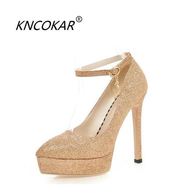 

in spring and summer, the golden wedding dress pointy headband with sequined waterproof platform heels shoes, Black