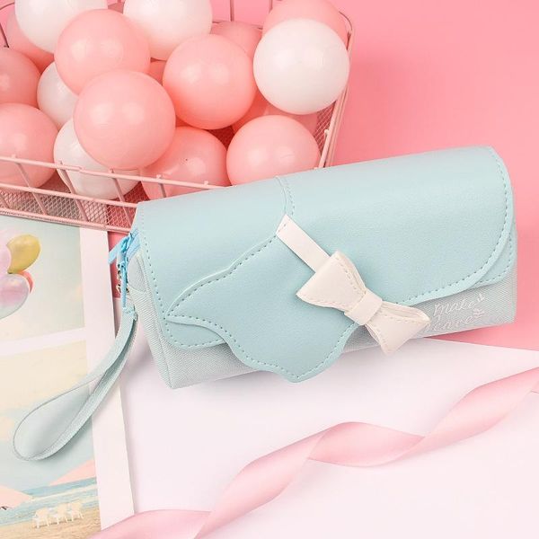 

pencil bags bag pu leather pen case bow-knot stationery ruler pouch for school girl sweet pens holder gift box