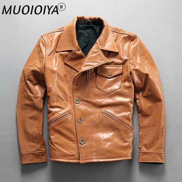 

men's leather & faux men's genuine coat layer cowhide lapel slim fit motorcycle jacket tide, Black