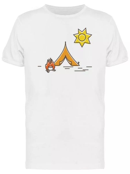 

camping: tent, fire and sun tee men's -image by shutterstock, White;black