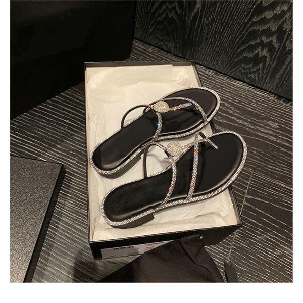

slippers kmeioo summer beach jewel shoes women outside slides open toe flat crystal flats sandals slip-on shoe for woman casual, Black
