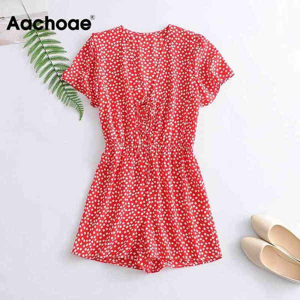 

aachoae summer floral print playsuit women short sleeve casual bodysuit bow tie decorate short rompers ladies ropa de mujer 210413, Black;white