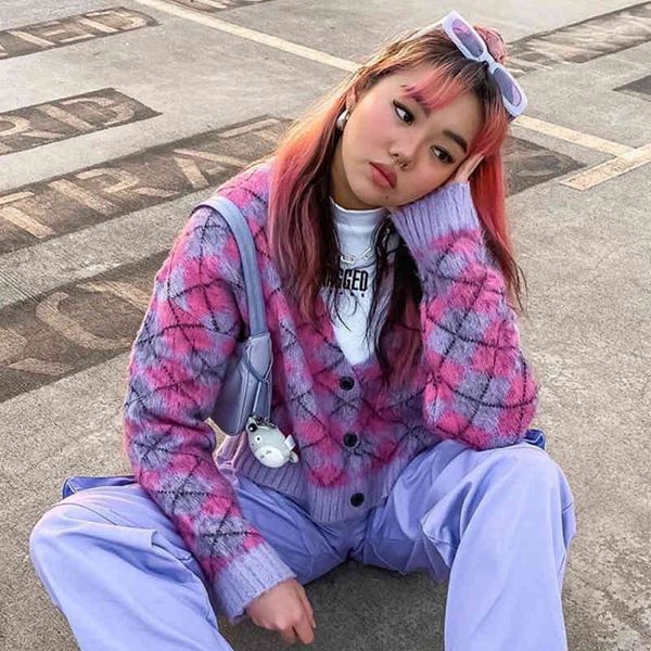 

women's sweaters cardigan argyle fuzzy mesh with cleavage v button-up consumer cardigan female sweater harajuku aesthetic girl y2k stre, White;black