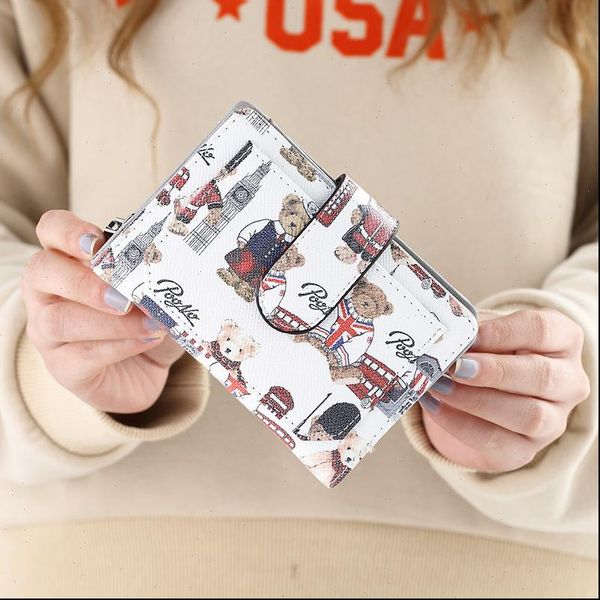 

female short wallet korea cartoon bear cute simple buckle student small fresh mini zipper wallets purse money bag, Red;black