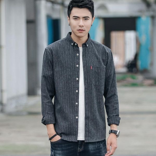 

men's casual shirts long sleeve classic striped oxford dress shirt with left chest pocket male regular-fit buttoned down, White;black