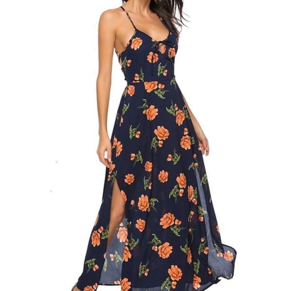 

with casual dresses women's open back bandage and slit printed dress, Black;gray