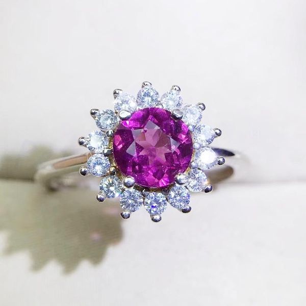 

cluster rings per jewelry natural real pyrope round style ring 6*6mm 1ct gemstone 925 sterling silver fine q2042132, Golden;silver