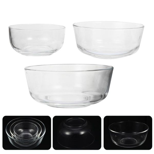 

3pcs home glass soup bowls transparent salad mixing dessert fruit