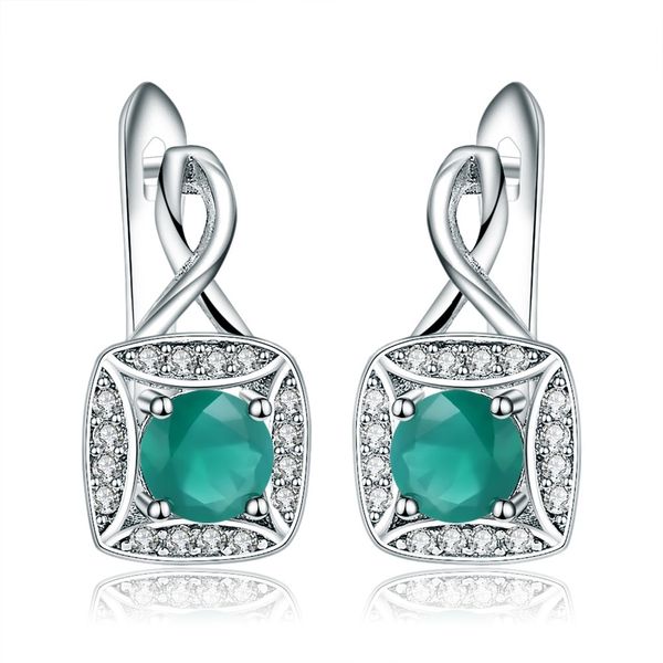 

gem's ballet natural green agate wedding brand gemstone pure 925 sterling silver stud earrings for women fine jewelry, Golden;silver