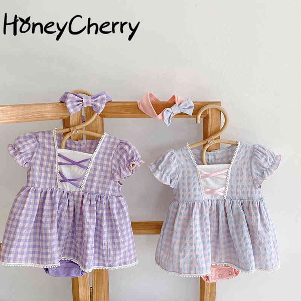 

summer baby girl princess plaid romper and skirt clothes 210515, Blue