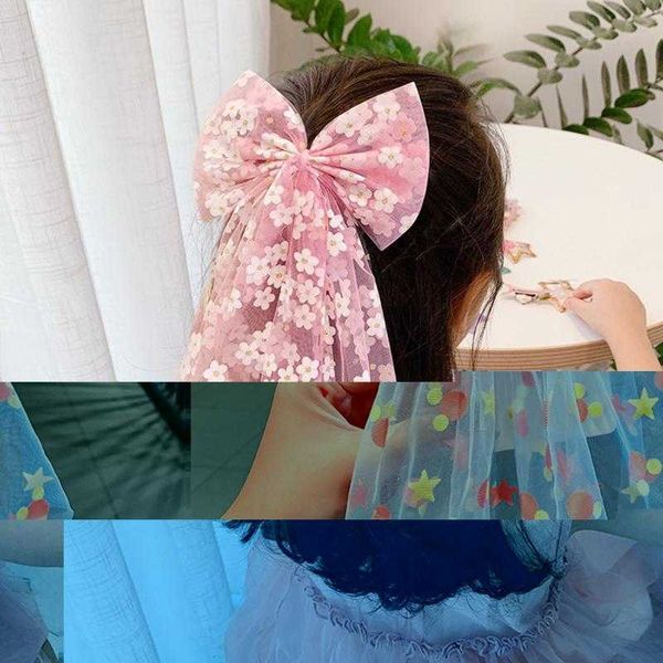 

hair accessories girls beautiful chiffon bow print flower strawberry hairpins headband kids sweet decorate clip fashion, Slivery;white