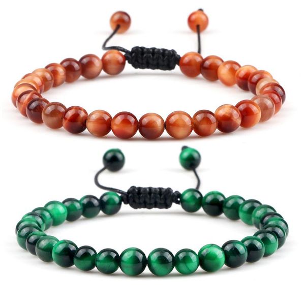 

beaded, strands vintage color tiger 6mm beads bracelets&bangles multi-colour natural stone jewelry braided string adjustable bracelet woven, Black
