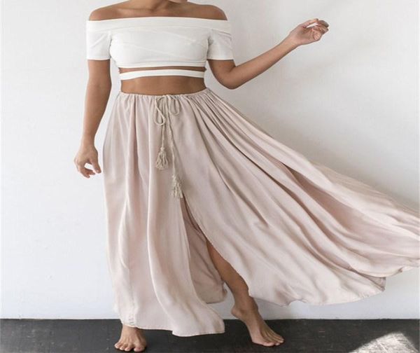 

skirts hirigin women's casual chiffon ladies bandage split solid long maxi full beach skirt, Black