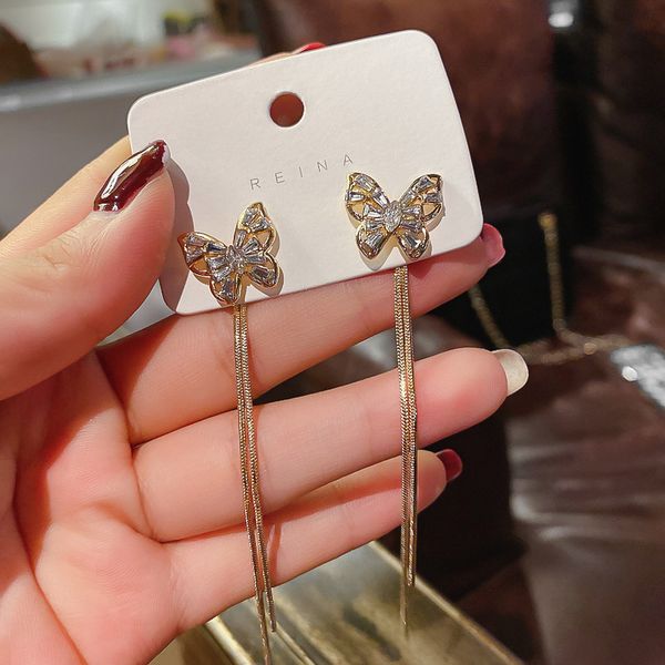 

925 silver needle designer east gate butterfly long tassel earrings for female personality
