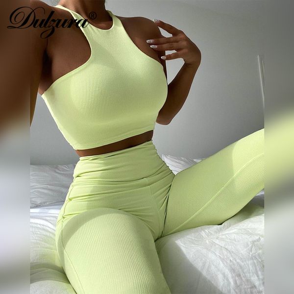 

ribbed women 2 pieces crop tanks and legging set bodycon sporty streetwear tracksuit work out elegant 2021 summerhigh quality, Black;gray