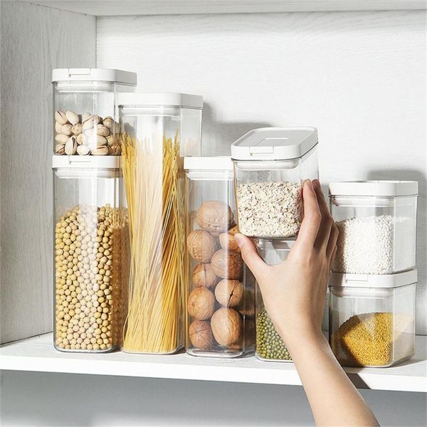 

storage bottles & jars 500/800/1300/1800ml airtight food container box plastic for kitchen refrigerator noodle transparent sealed can
