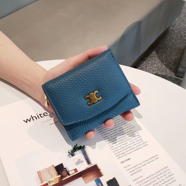 

first layer cowhide new wallet short zipper two fold wallet women's korean multifunctional change bag fashion, Red;black