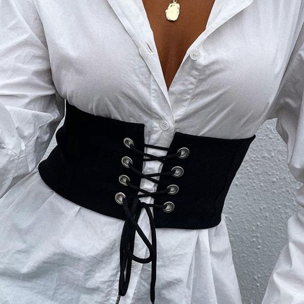 

bustiers & corsets corset belts for women solid color elastic waist tie wide belt metal bandage female stretchy ladies clothe, Black;white