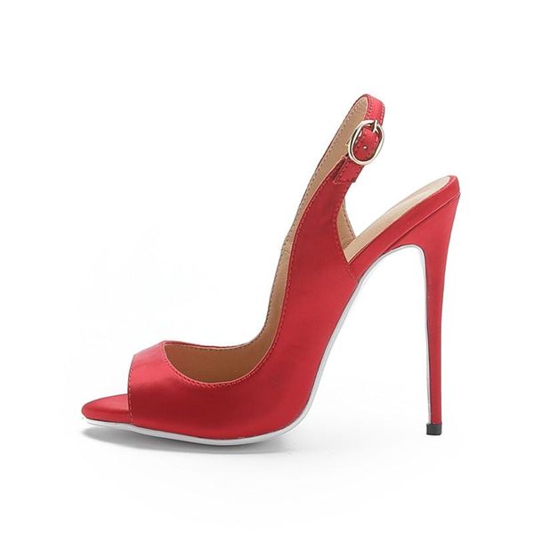 

fashion red heels sandals women silk back straps women's summer shoes peep toe party wedding sandal for, Black