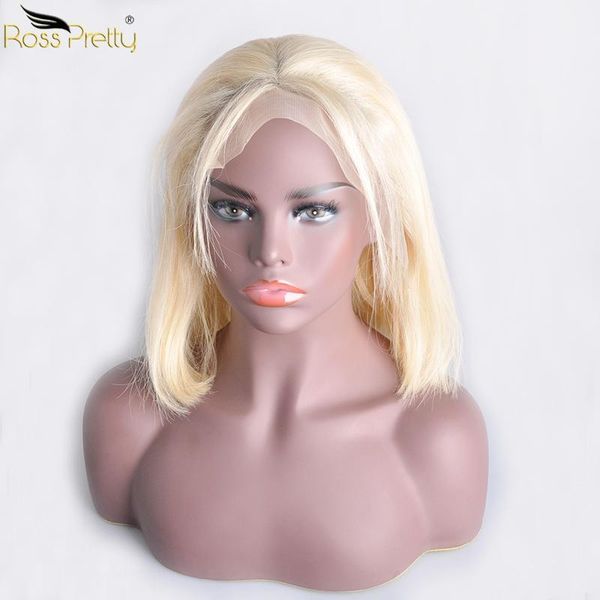

ross pretty remy blonde color bob wigs pre plucked brazilian lace front human hair straight baby 613 frontal1, Black;brown