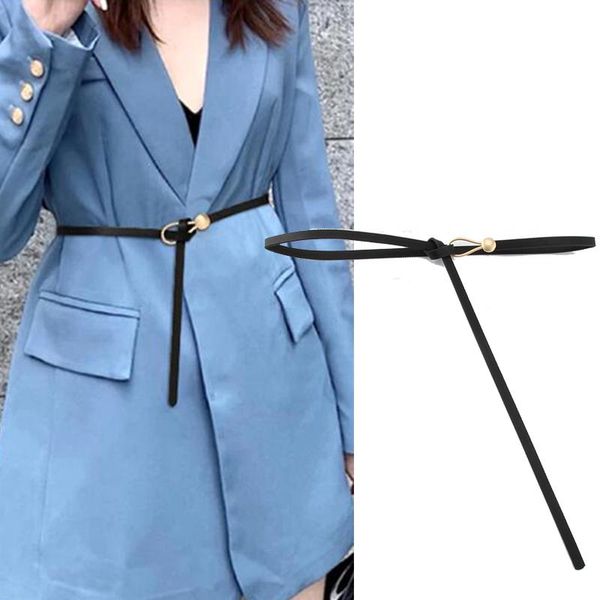 

belts women belt female black pu leather dress skirt waist thin knot strap personalized buckle casual ladies designer waistband, Black;brown