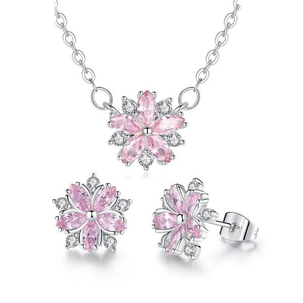 

flower zircon necklaces earring jewelry set gsfs066 fashion women gift earrings & necklace, Silver