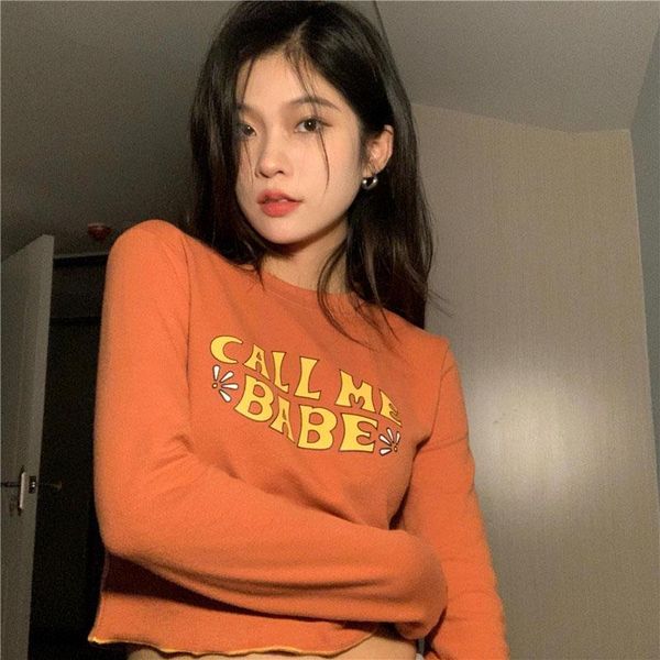 

women's t-shirt women letter printed tees spring long sleeve t-shirts fashion slim crop casual outdoor dance cotton short 2021, White